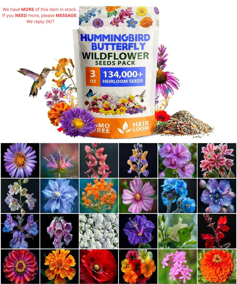 Premium Wildflower Seeds Bulk - 134,000+ Non-GMO USA 1-Pack, Multi Garden Plants