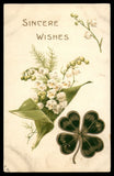 Postcard Sincere Wishes, Lily of the Valley Flowers and Four Leaf Clover Lily