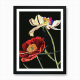 Neon Flowers On Black Ranunculus 2  Framed Wall Art Poster Canvas Print Picture Ranunculus