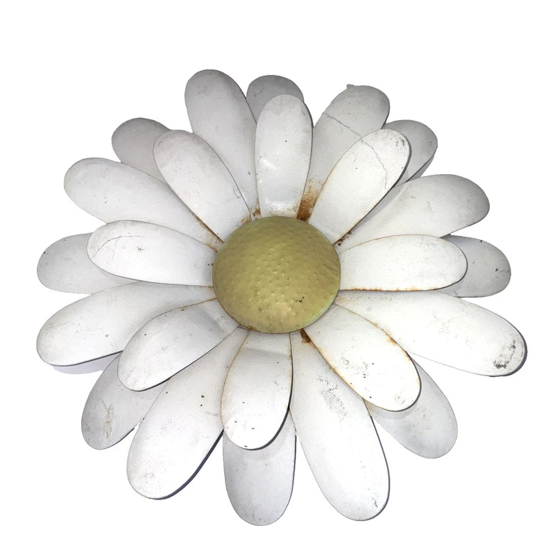 Rustic Metal White Daisy Flower Wall Hanging 13" Diameter Farmhouse Garden Daisies