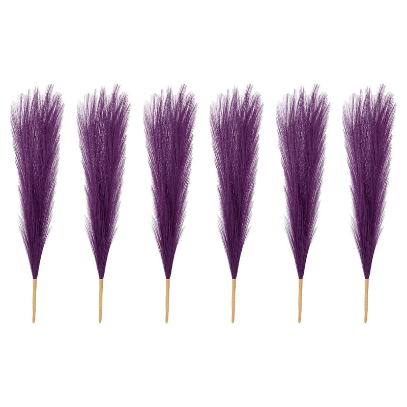 6 Pcs 17 Inch Faux Pampas Grass Artificial Boho Decor Dark Purple Pampas Grass