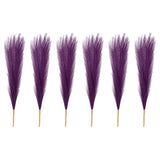 6 Pcs 17 Inch Faux Pampas Grass Artificial Boho Decor Dark Purple Pampas Grass