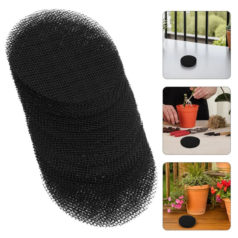 Black plastic pot drainage grid insert mesh disk for planter bottoms