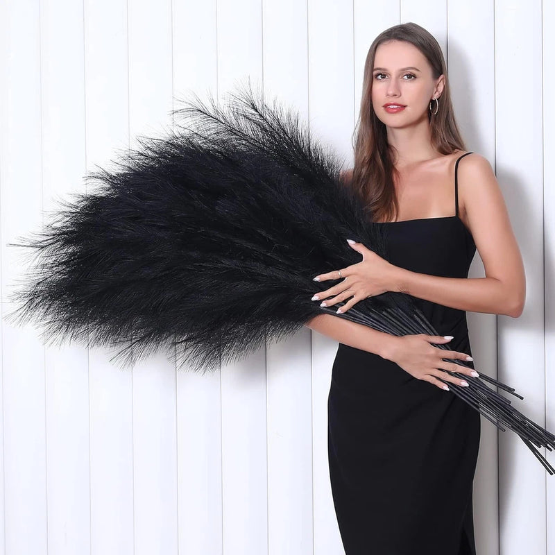 8 Pcs 45 Inch Tall Faux Pampas Grass Decor, Large Artificial Black Pompous Grass Pampas Grass
