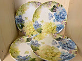 Shabby Chic White Blue Green Hydrangea Floral  11Ó Dinner Plates 4 Pc Set New Hydrangea