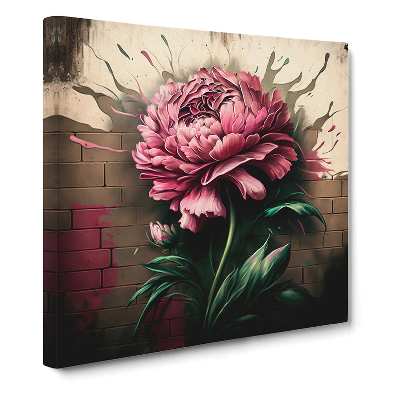 Framed canvas wall art featuring a pink carnation graffiti-style flower