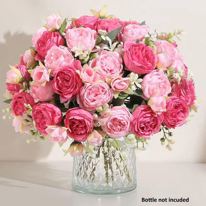 4 Bundles 36 Heads Rose Peony Fake Artificial Flowers Bouquet For Wedding Decor Peony