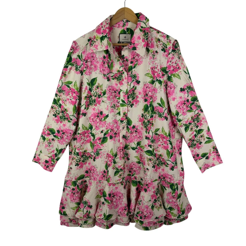 Tuckernuck Gossamer Pink Hydrangea Callahan Shirt Dress XL Tiered Preppy Coastal Hydrangea
