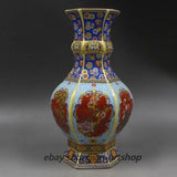 9.1" Good China Colour Enamels Porcelain Gild Peony Flower Bird Six Sides Vase Peony