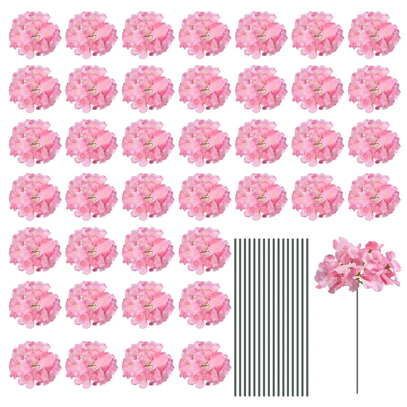 Silk Hydrangea Flowers, Deep Pink Artificial Flowers for Wedding 64 Set Hydrangea