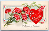 Postcard To My Valentine Message Of Happiness Heart Carnations Flowers HV10 Carnation