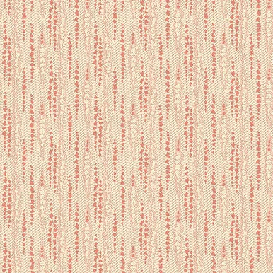 Quilt fabric with light background and red repeating dot-and-line pattern