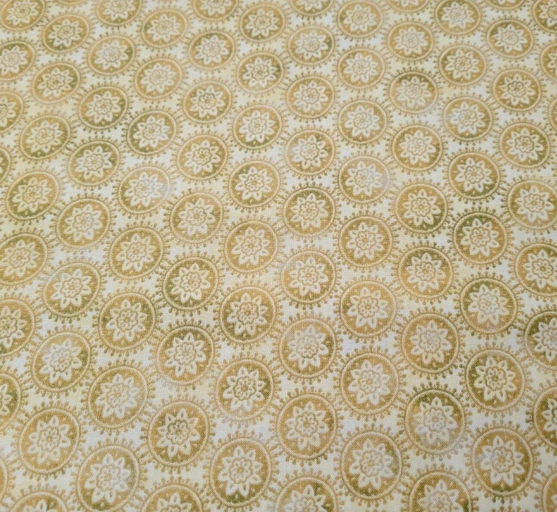 Mozambique BTY Studio 8 Quilting Treasures Tan Green Brown Medallions Ecru Flowering Plants