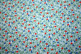TINY RED, WHITE AND BLUE FLOWERS ON LIGHT BLUE- 100% COTTON FABRIC Flowering Plants