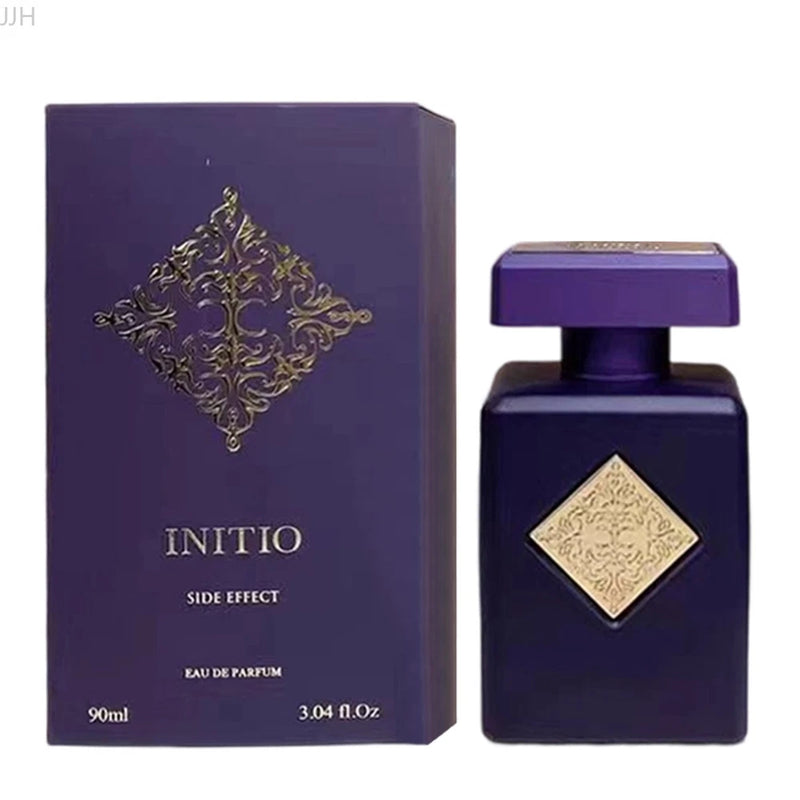 Initio Side Effect eau de parfum spray bottle, dark purple with gold emblem, 90ml