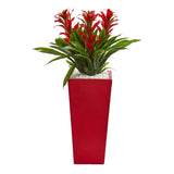 Nearly Natural Triple Bromeliad Artificial Plant in Red Planter Green Plant