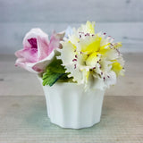 Vintage Radnor Bone China England  Flower Bouquet In Pot Rose Carnation Anemone Carnation