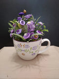 Purple Button Flower Bouquet With Greenery In Cream Purple Green Coffee Mug Green Plant