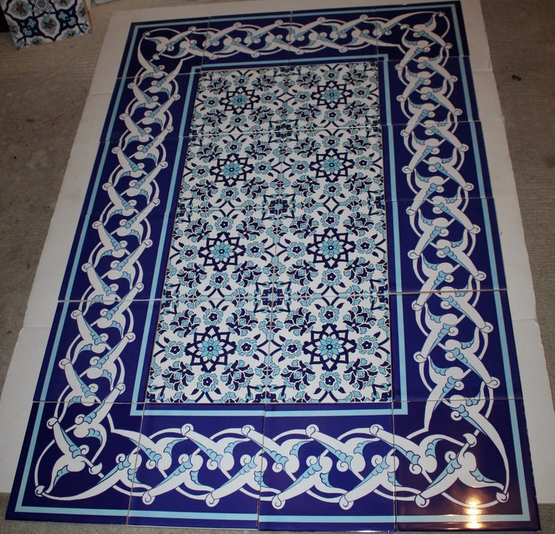 Turkish Iznik Carnation Pattern 48"x32" (1.2m x .8m)  Ceramic Tile PANEL Mural Carnation