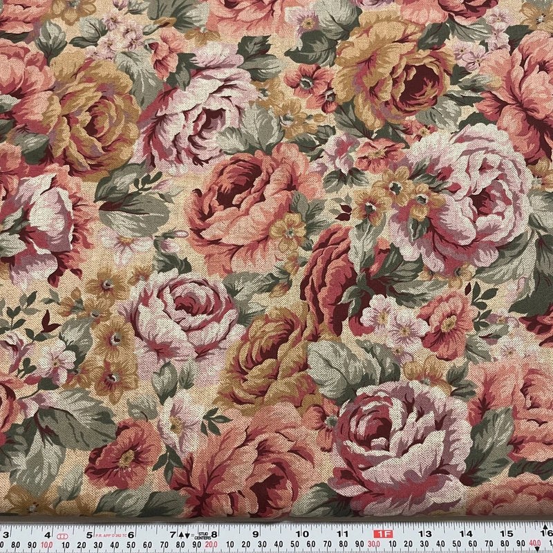 Vintage 1995 Cranston Faux Tapestry Florals Cotton Fabric by the HALF YARD Flowering Plants