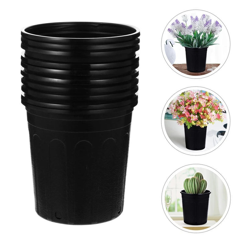 Black plastic gallon plant nursery pot with ribbed sides and open top