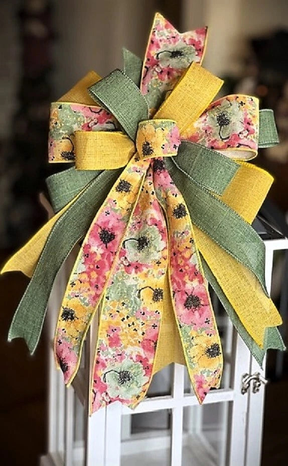 10" Floral Hydrangea Poppy Rose BOW for Grapevine Wreath Swag Lantern # 14 rb Hydrangea