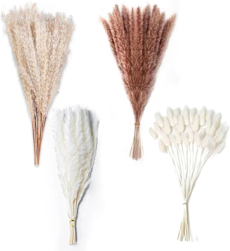 Natural dried pampas grass decor bundles in cream and beige tones