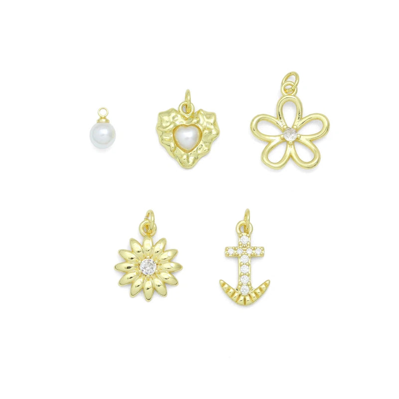 White Pearl, Pearl heart, Sunflower, Anchor, Flower Heart charm, Sku#LD766 Sunflower
