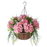 Artificial Hanging Hydrangea Flowers with Basket for Outdoor Spring Champagne Hydrangea