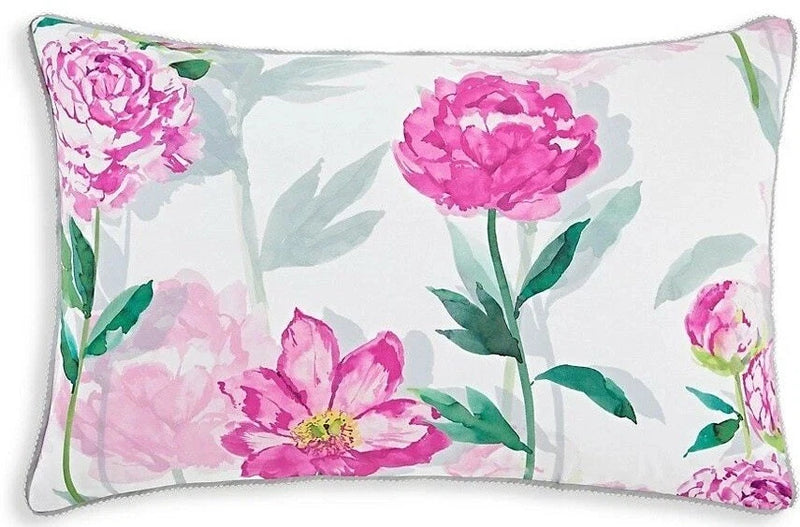 King duvet cover sham with white background, pink peony and green leaves floral print
