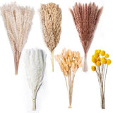 100PCS Natural Dried Pampas Grass Decor - 17.5" Fluffy Pampas Natural 17.5 Inch Pampas Grass