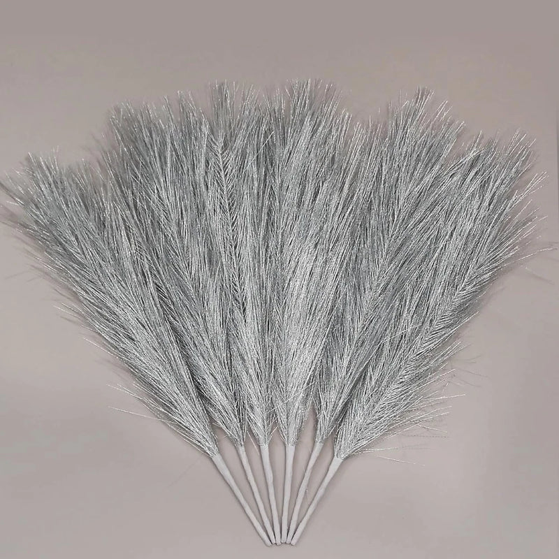 ZIFTY Pampas Grass Silver Decor 6-Pcs 17" Faux Pompas 17in 6pcs, Pampas Grass