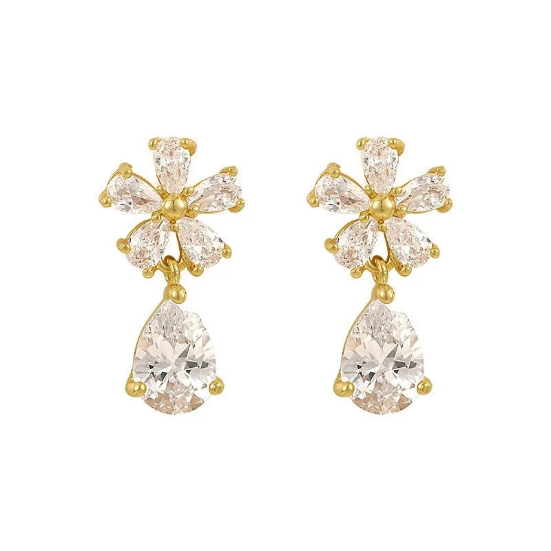 Gold Crystal Flower Earrings Daisy Sunflower Earrings for Women,Rhinestone Flora Sunflower
