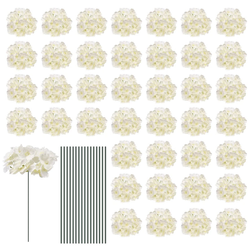 30 Set Silk Artificial Hydrangea Flowers White Flowers Heads with Stems New Hydrangea