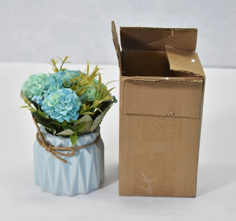 Heyiwell 5.7" Artificial Mini Hydrangea w Ceramic Vase Faux Home Office Decor Hydrangea