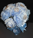 Artificial Bridal Bride Wedding 2tone Blue Rose Bouquet Bridesmaid Jewels 12" Bouquet
