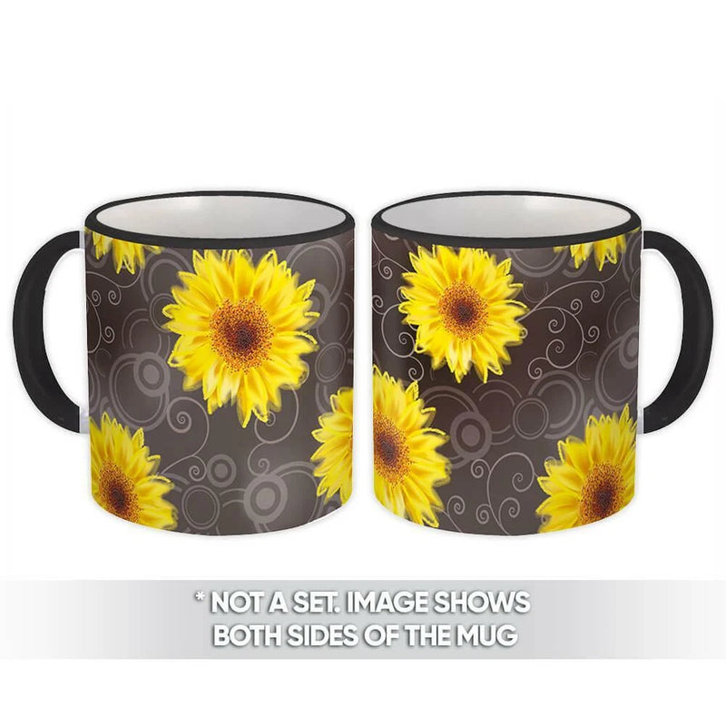 Gift Mug : Smoky Sunflowers Geometrical Floral Pattern Handmade Diy Fabric Sunflower