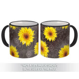 Gift Mug : Smoky Sunflowers Geometrical Floral Pattern Handmade Diy Fabric Sunflower