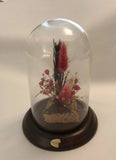 Vtg Dried Flowers Glass Dome Cloche Wood 1970s Cottage Core Fairy Farm Country Dried Flower