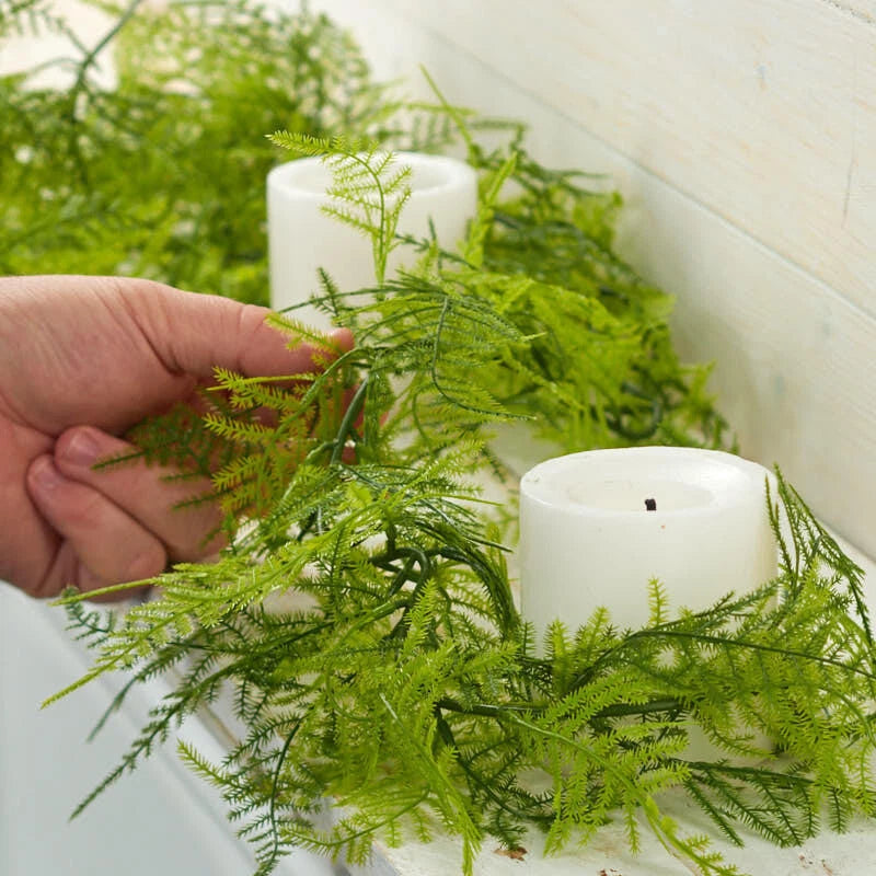 Over 11 Feet of Indoor / Outdoor Artificial Mixed Fern Garland Green Plant