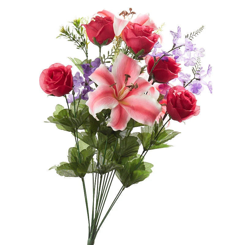 22" Artificial Pink Lily, Rose, and Lilac Floral Bush Lily
