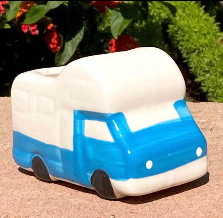 Ceramic RV Camper Van Succulent Planter Small Plant Pot Garden Decor Collectible Garden Plants