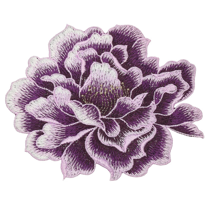5.7" Peony Flower Embroidered Patch Appliques for Clothes, Light Purple Peony
