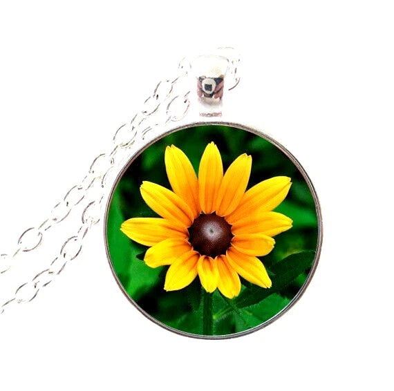 YELLOW SUNFLOWER  FLOWER Pendant On 925 Sterling Silver 20" Necklace Women Men Sunflower