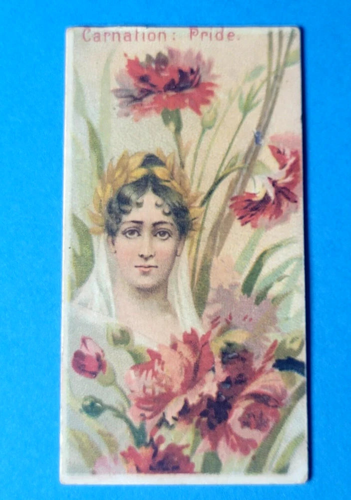 Floral portrait print fabric with woman's face and pink carnation blooms