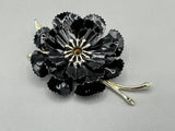Vintage Signed Coro Black Carnation Flower Brooch Silver tone 3 1/2inÓ CUTE Carnation