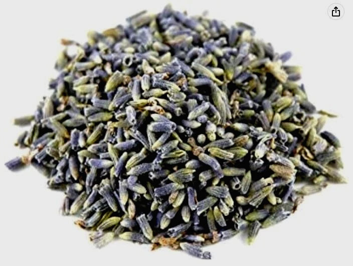 Dried French lavender flowers in a loose bundle, purple and gray sprigs with buds