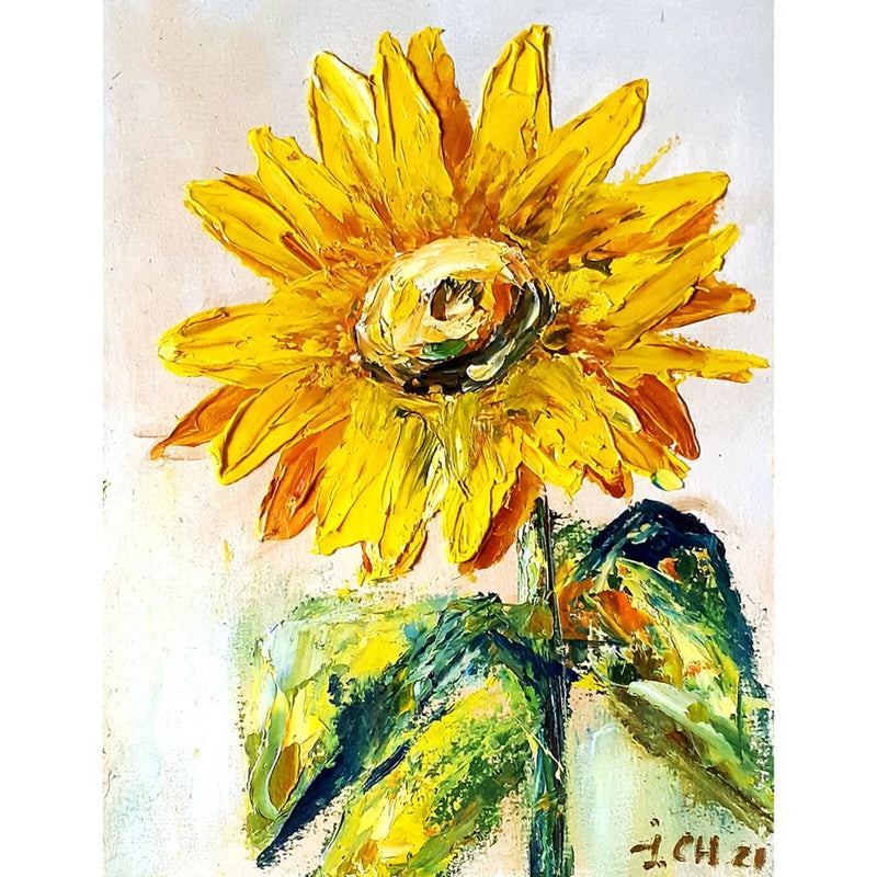 Original oil painting Sunflower Flower yellow artwork Floral Impasto 8" on 6" Sunflower