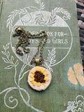 Hand Embroidered Sunflower Pendant Necklace Sunflower