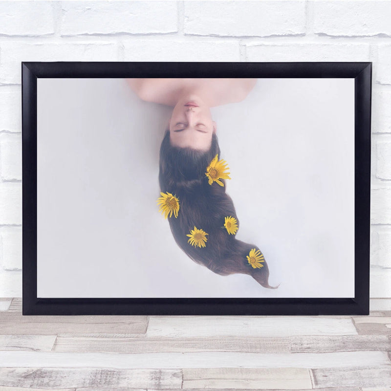 Girl Portrait Hair Sunflower Yellow Flower Dream Sleep Model Wall Art Print Sunflower